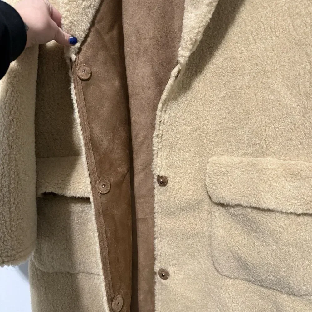 Mango Shearling look boho retro‎ statement vintage classic coat NWT XL